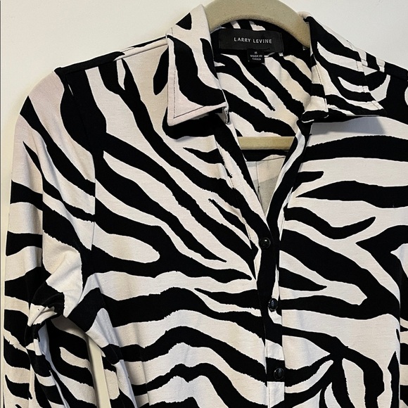Larry Levine Black and White Zebra Print Belted Midi Shirt Dress, Size M - Picture 3 of 10